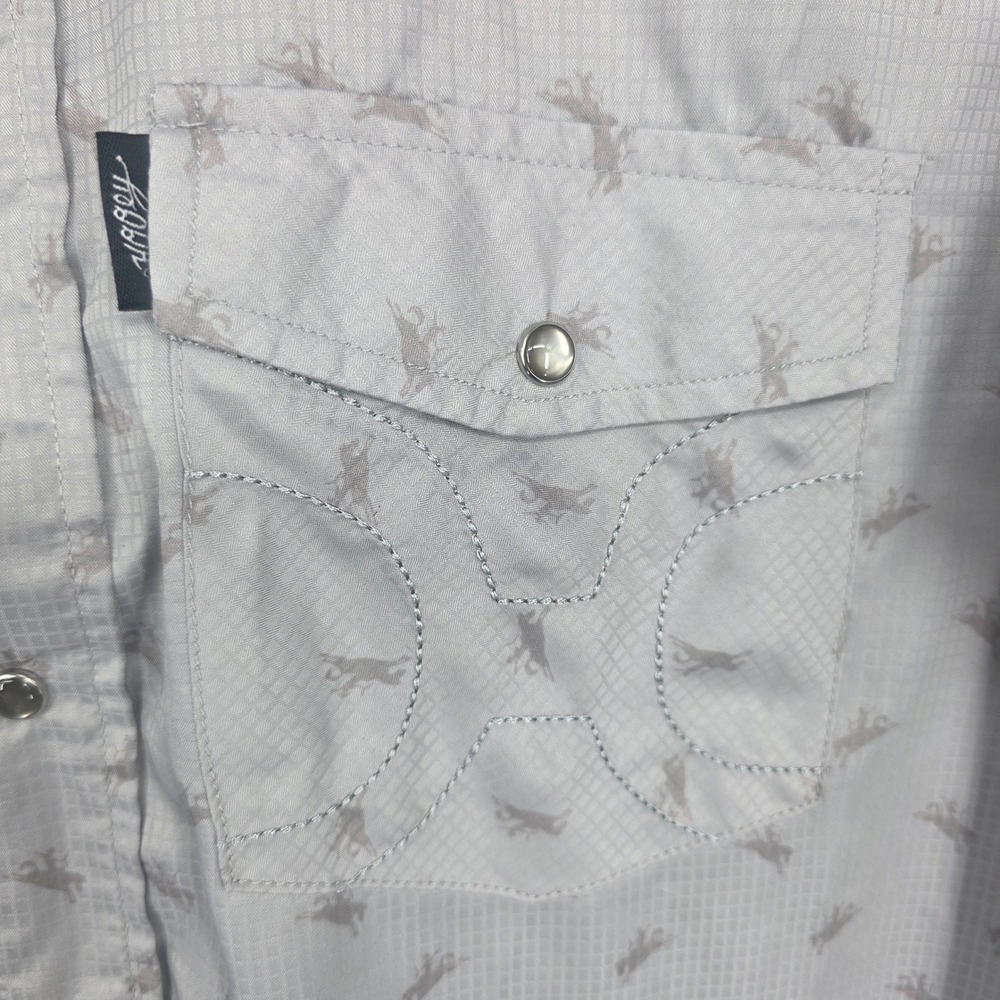 Hooey Habitat Mens Grey Bronc Rider Print Short Sleeve Western Pearl Snap Shirt - Picture 4 of 9